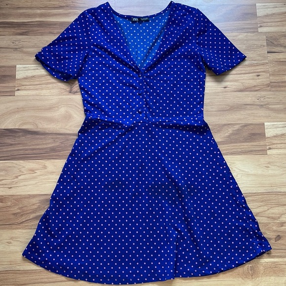 Zara Navy Polka Dot Dress💙 - Picture 2 of 7